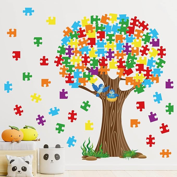 chiazllta Classroom Tree Bulletin Board Set, Puzzle Pieces Cutout Back to School Bulletin Board Tree School Classroom Wall Door Decoration Supplies for Elementary Kindergarten Teacher Chalkboard Decor