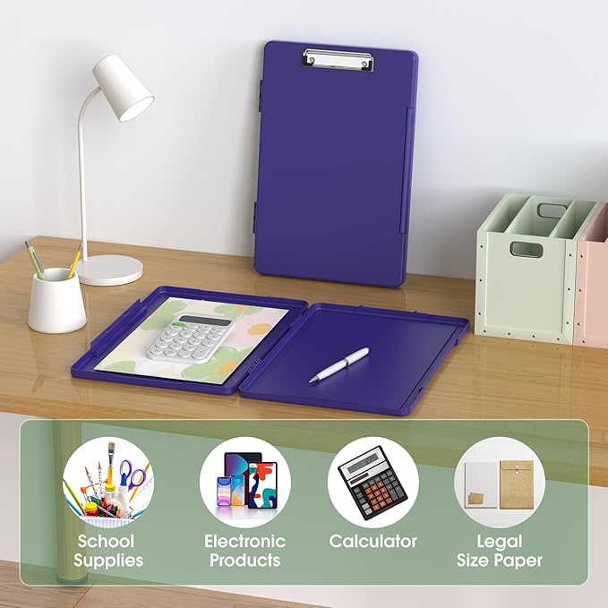 Legal Size Clipboard with Storage, High Capacity 8.5 x 14 Clip Board for Lawers, Folio & Side-Opening, Size 15 x 10 x 1.2 in, Purple