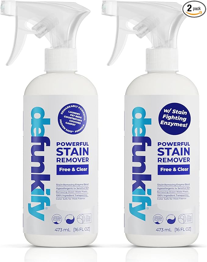 Laundry Stain Remover Spray, 32oz. Enzyme 'Free & Clear' Stain Treater Spray & Spot Remover Prewash Detergent for Clothes, Carpet & Gear. ProvenSafe™ Cleaning Supply for Pets, Kids & Sensitive Skin