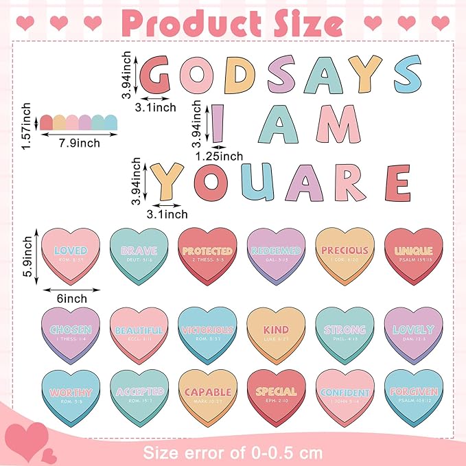 Kosiz 64 Pcs Valentine's Day Christian Hearts Bulletin Board Decoration Religious Candy Heart Cutouts for Church Sunday School Classroom Chalkboard Wall Decor
