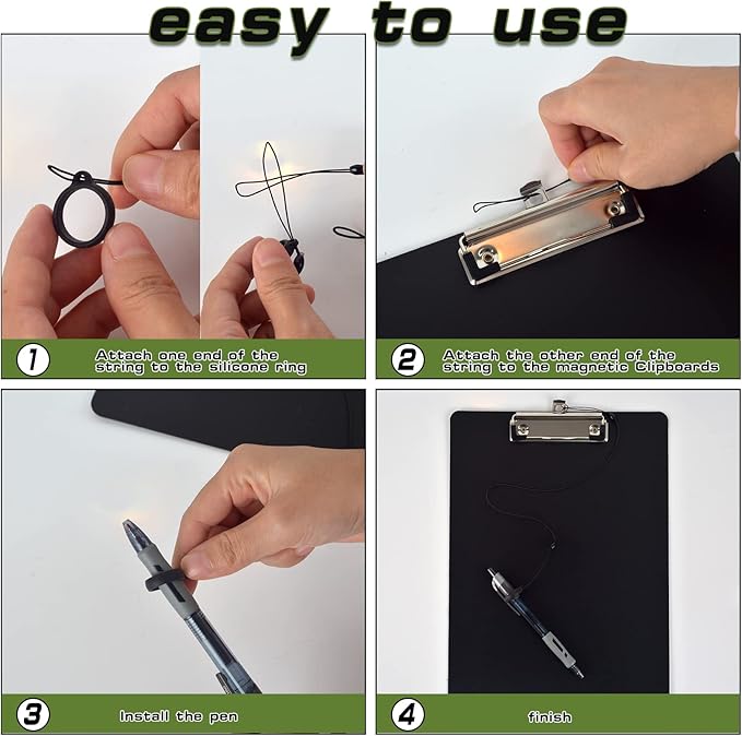 2 Pack Magnetic Clipboards with Pen Attached Black Clip Board with Low Profile Letter Size Clipboards 9X 12.5 Inch Standard Clip for Refrigerator Office Classroom Home Factory