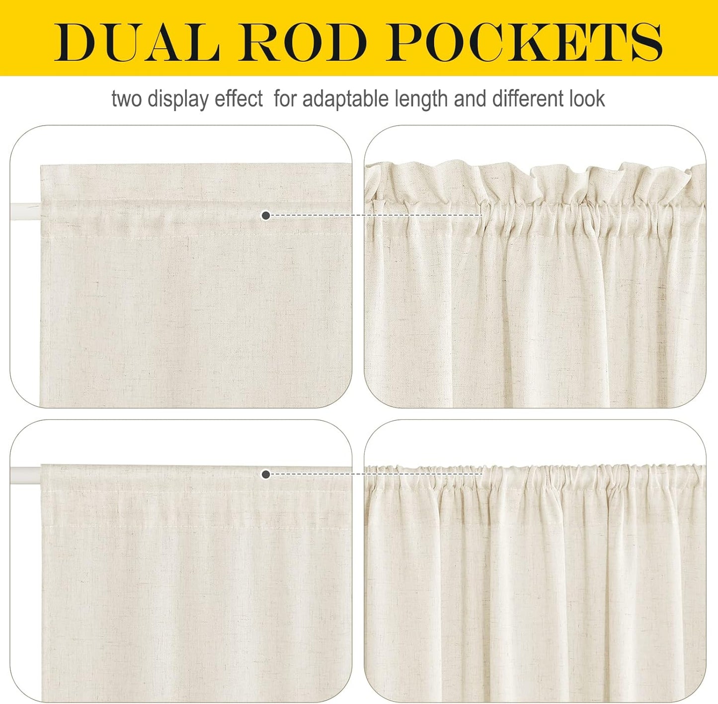 NICETOWN Thick Linen Textured Curtain Farmhouse French Door Shade Solid Room Darkening Door Shade Indoor Outdoor Sidelight Curtain for Window, W52 x L40, 1 Panel, Natural
