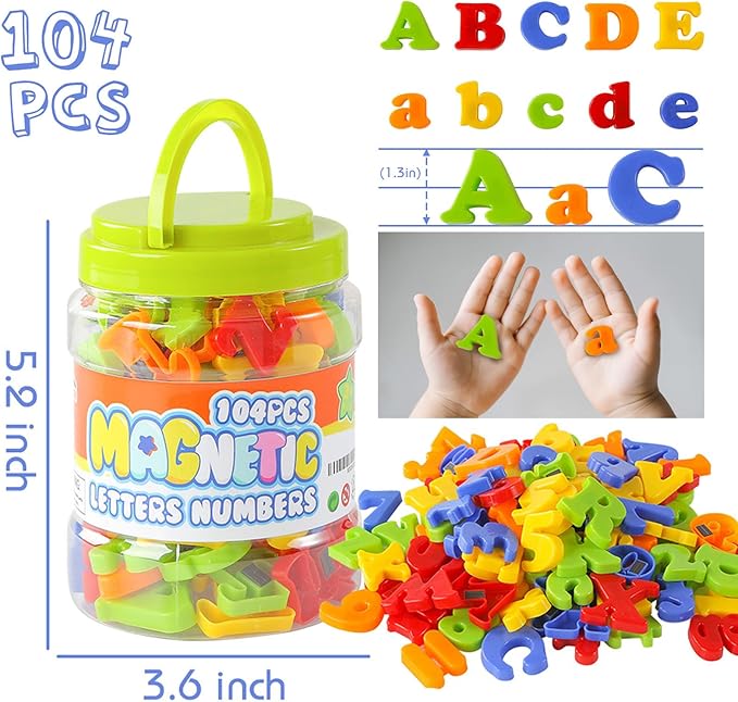 LovesTown 104 PCS Alphabet Magnetic Letters and Numbers for Toddlers,ABC 123 Fridge Educational Set,Great Learning Gift from Parents or Teachers (Pack of 2)