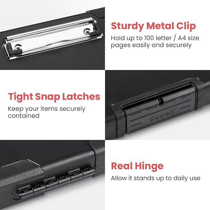 Sooez Toughest Clipboard with Storage, Internal Pen Pouch Included, Letter/ A4 Size, Shockproof Heavy Duty Plastic Clip Boards 8.5x11”, High Capacity Clipboards Box Case for Contractor Trucker Driver