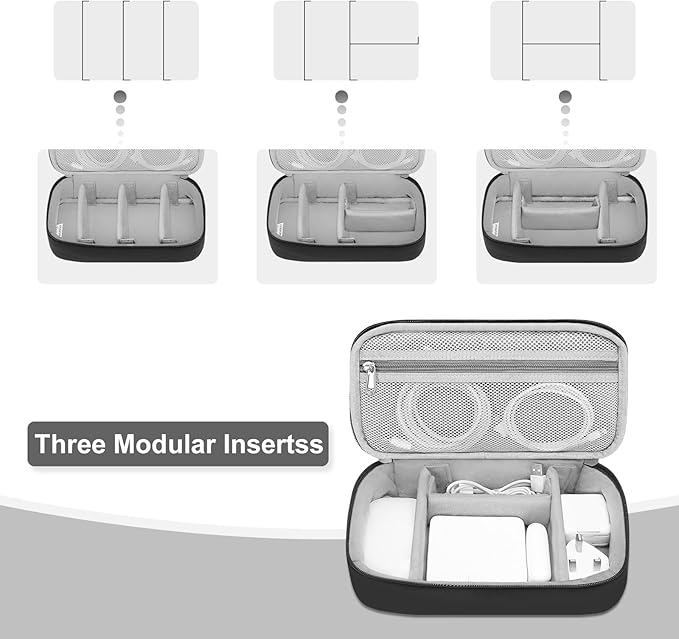 MOSISO Electronic Organizer Travel Case, Puffy Electronic Accessories Carry Case for Cable, Charger, Phone, Earphone, Mouse and Other Accessories, Portable Storage Bag with Handle, Black