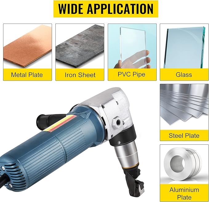 VEVOR Electric Metal Nibbler 625W Nibbler Metal Cutter 1000RPM High Speed Rotor 0.16in/4mm Metal Nibbler 110V w Replaced Blades Storage Case Sheet Metal Nibbler for Cutting Stainless Steel, Aluminium