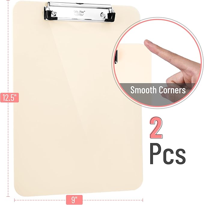 Mr. Pen- Plastic Clipboard, 12.5" x 9", 2 Pack, Clipboard Plastic, Low-Profile Metal Clip with Retractable Hanging Hole