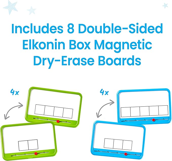 hand2mind Elkonin Boxes Magnetic Dry Erase Boards Set, Phonemic Awareness, Speech Therapy Materials, Letter Sounds for Kindergarten Phonics, Science of Reading Manipulatives (Set of 8), White