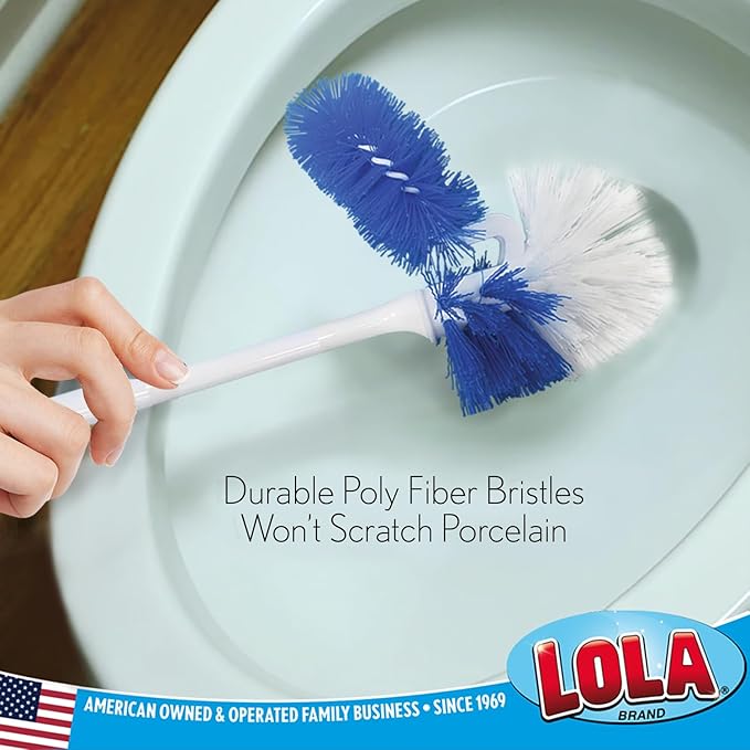 LOLA Classic Toilet Brush w/Under-The-Rim Scrubber, 2 Pack, Deep Cleans The Entire Toilet Bowl, Non-Slip Handle w/Rubber Comfort Grip