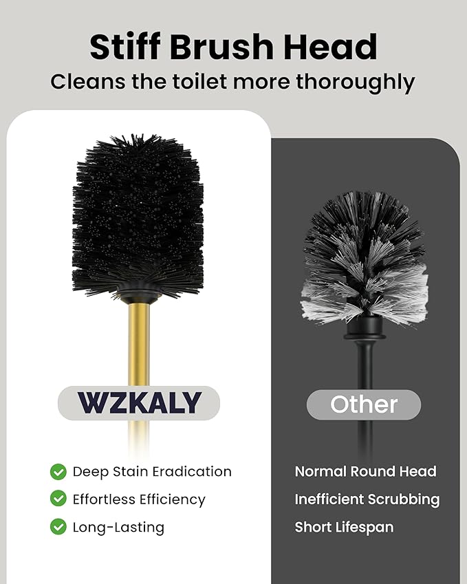 Toilet Brush and Holder Set, Toilet Bowl Brush for Bathroom with Long Handle, Stainless Steel Toilet Cleaner Brush with Durable Scrubbing Bristles,Splash-Prooft (Brushed Gold)