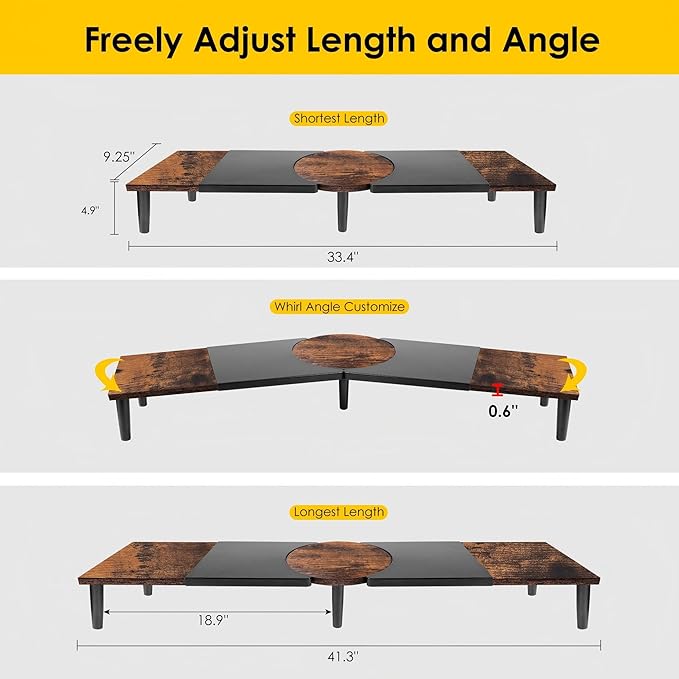 Dual Monitor Riser Stand For Desk, Adjustable Computer Monitor Stand For 2 Monitors, Shelf Riser For Desktop Organizer, For TV Laptop Printer