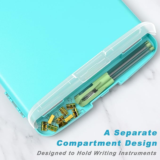 Rimilak Plastic Clipboard with Storage, 8.5 x 11 High Capacity Folio Nursing Case with Pen Holder, Size 14.2 x 9.6 x 1.2″ Folder Side-Opening for Classroom, Teacher, Smooth Writing, Mint Green