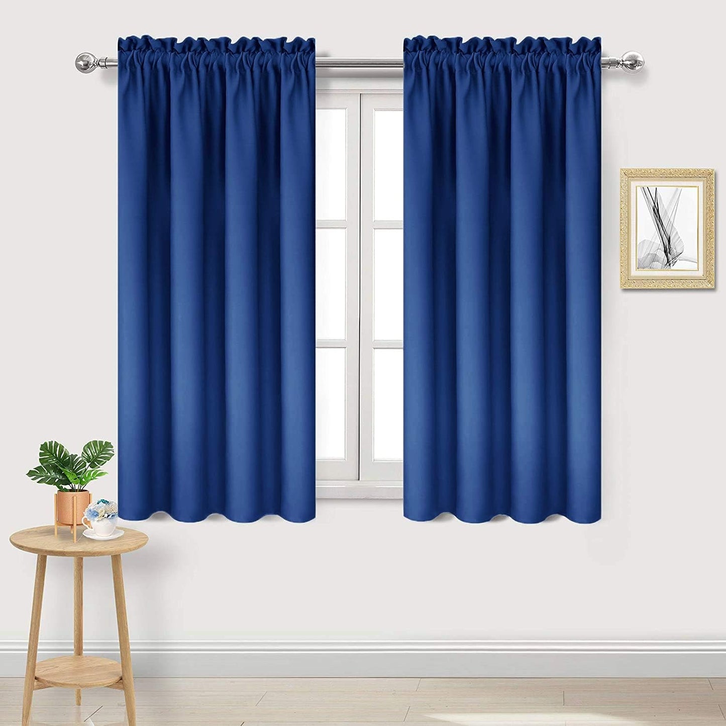 DWCN Blackout Curtains Room Darkening Thermal Insulated Bedroom Curtains Window Curtain Panels, 42 x 45 inches Long, Set of 2 Classic Blue Rod Pocket Drapes