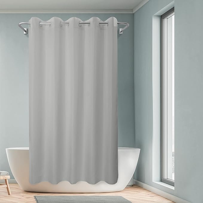 River Dream No Hook Grey Shower Curtain or Liner 78" Length - Soft Microfiber 78" Long Fabric Shower Curtain Liner Set, Machine Washable & Water Repellent, Gray, 71x80