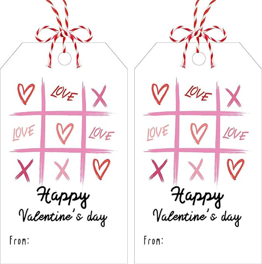 50Pcs Happy Valentines Tags for Bags, Valentine Gift Label with String, Sweet Themed Party or Valentine' Day Thank You Gift Tags Great for Party Favors-XOXO