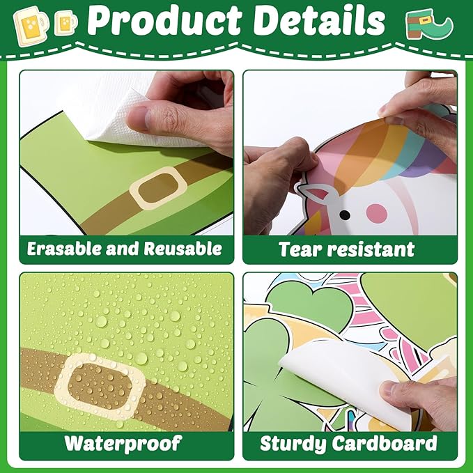 St. Patrick's Day Bulletin Board Set Our Class is Full of Charms Classroom Decoration Shamrock Rainbow Gold Coin Cutouts for Irish Holiday Party Supplies March Classroom School Chalkboard Wall Decor