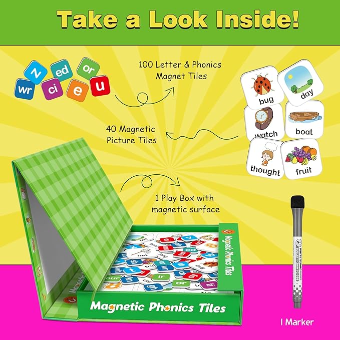 Aizweb Phonics Magnetic Letters Tiles,Phonics Games Hooked on Phonics,Learn to Read Spelling Phonemic Awareness Speech Therapy Manipulative Preschool Pre k Classroom Materials