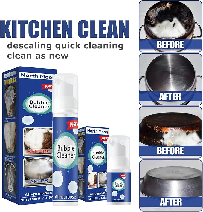 Bubble Cleaner Foaming Heavy Oil Stain Cleaner, All Purpose Bubble Cleaner Kitchen Deep Cleaning Spray, All-purpose Rinse-free Cleaning Spray(2PC)