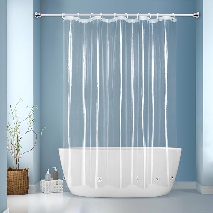 EurCross Clear PEVA Bathroom Shower Curtain Liner 64x72 inch, Waterproof High-Grade See-Through Plastic Shower Curtain with 5 Magnets,10 Metal Grommets and Hooks