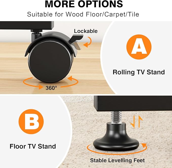 TVON Floor TV Stand with Power Outlet for 13-50 inch TVs up to 55 lbs, Height Adjustable TV Mount Stand with Tilt and Rotat, Max VESA 200x200mm