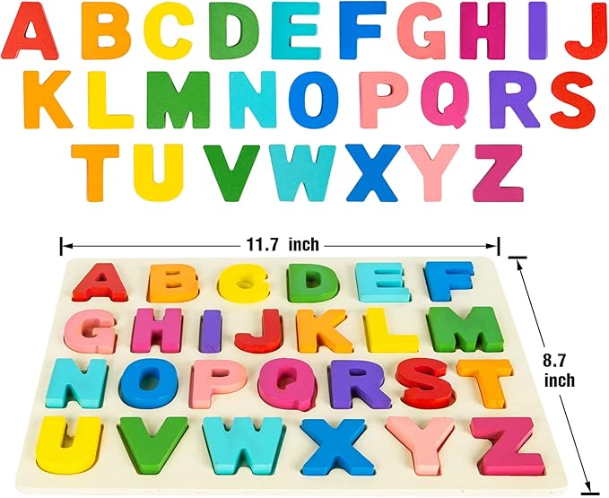 Attmu Alphabet Puzzles Wooden Puzzles for Toddlers Toy, Shape ABC Puzzle Alphabet Learning Toys Preschool Educational Toys Gift for Girls Boys
