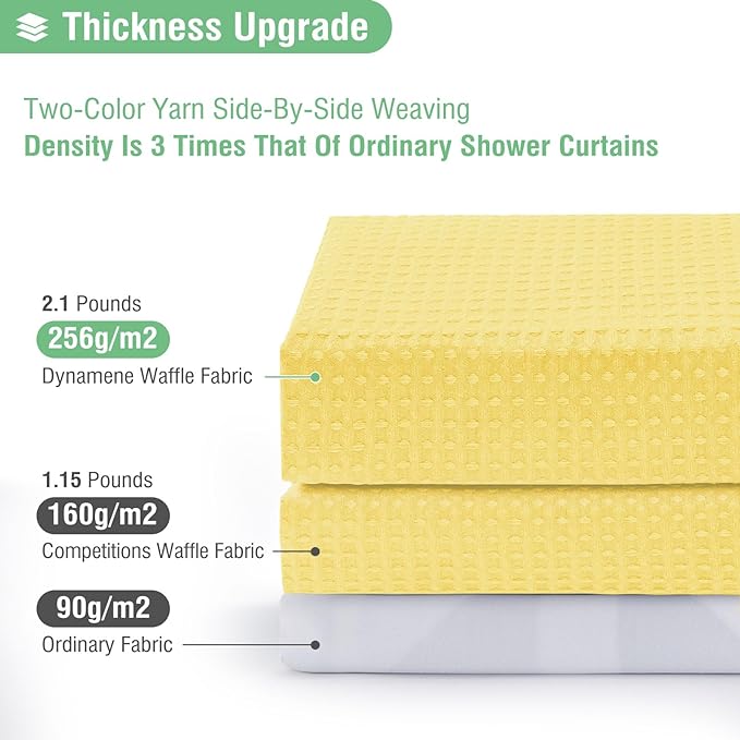 Dynamene Extra Long Shower Curtain - 96 Inch Long Waffle Weave Weighted Thick Cloth Bathroom Shower Curtain, Neutral Heavy Duty Hotel Bath Curtain Set with 12 Plastic Hooks,72x96, Yellow
