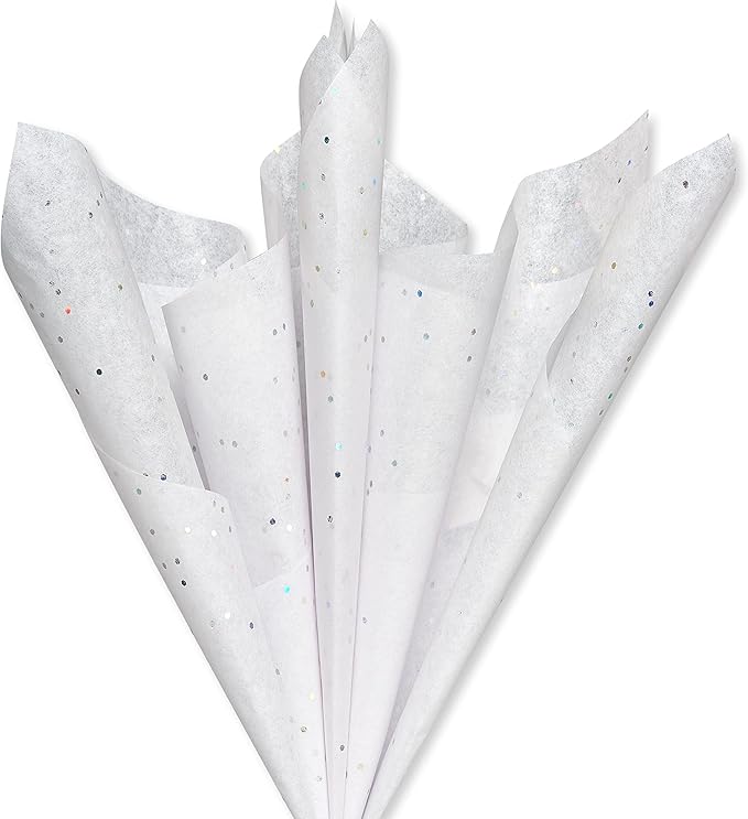 Papyrus 4 Sheet White Tissue Paper with Iridescent Fleks for Gifts, Decorations, Crafts, DIY and More
