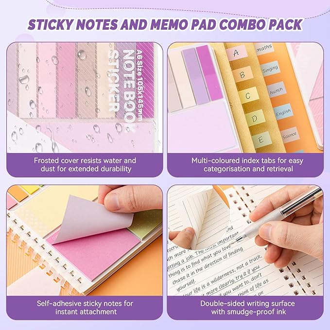 2Pcs Multi-Functional Sticky Note Combination Notebook, 220 Stickers +60 Inner Pages. Suitable for Office and Study Supplies (Pink)