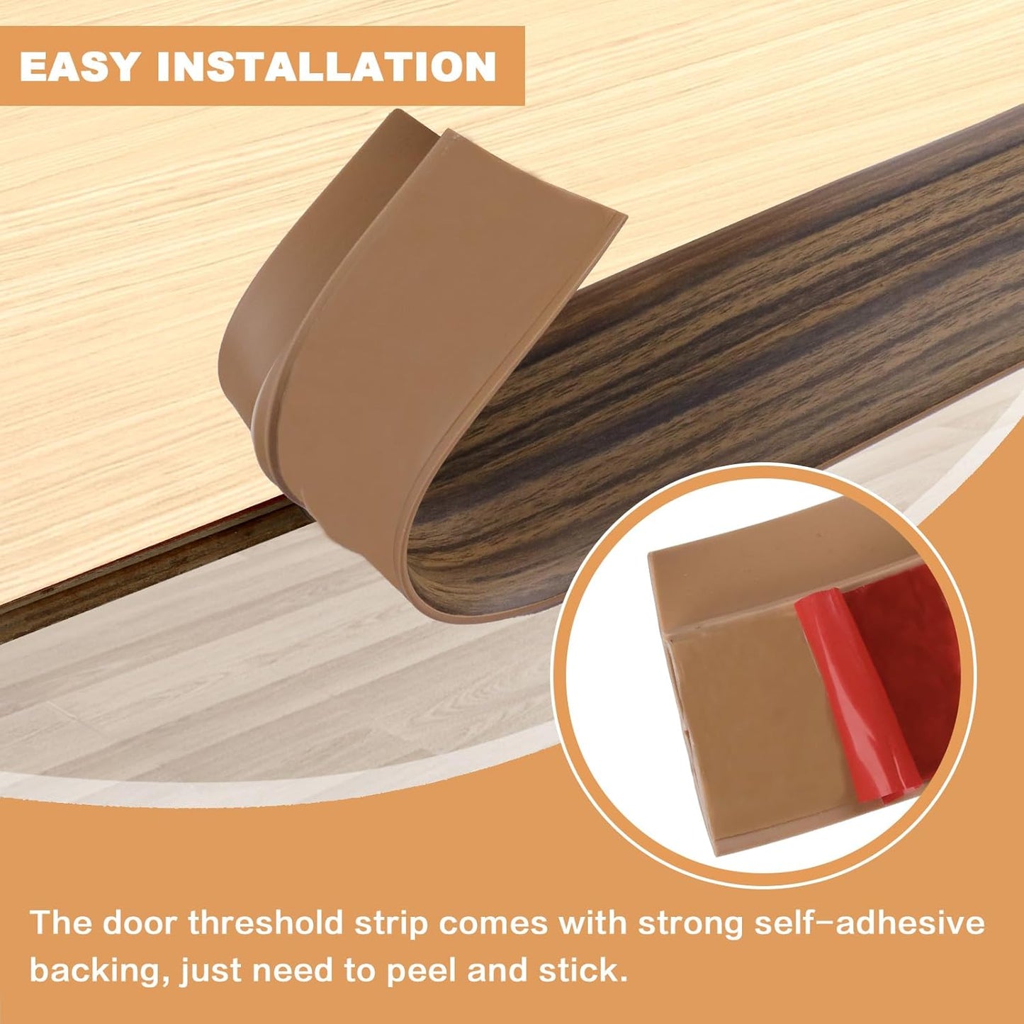 Vinyl Door Threshold Flooring Transition Strip Self Adhesive Carpet Edging Strip for Laminate Doorway Edge Threshold from 3/5" to 4/5" (Smoked Brown Wood Grain, 3.3 Ft)