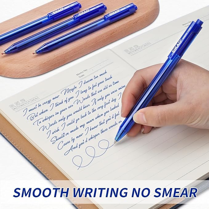Blue Pens Bulk, 60 Pack Retractable Ballpoint Pens, Blue Ink 1.0mm Medium Point Smooth Writing No-Smear, Multipack Click Pens for Teachers, Students, Servers, School & Office Supplies