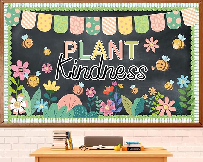 Spring Bulletin Board Set Spring Flower Classroom Decoration Plant Kindness Bulletin Board Decoration Flower Bee Cutouts for School Office Chalkboard Wall Door Decor Supplies