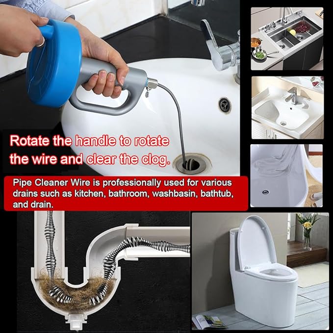 Drain Clog Remover (5pcs)＆Drain Auger 32 FT (1pcs)＆Drain Snake Hair Remover (1pcs),Toilet Plumbing Snake Set for Toilet Sewer Shower Kitchen Bathroom Tub Clogged Drains Opener Cleaning Tool