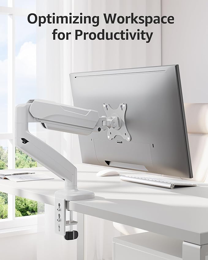MOUNTUP Single Monitor Desk Mount Holds Screen up to 32 inch, Height Adjustable Monitor Arm, Computer Monitors Stand with Clamp/Grommet Mounting Base, VESA Mounts Fit 4.4-17.6lbs Computer