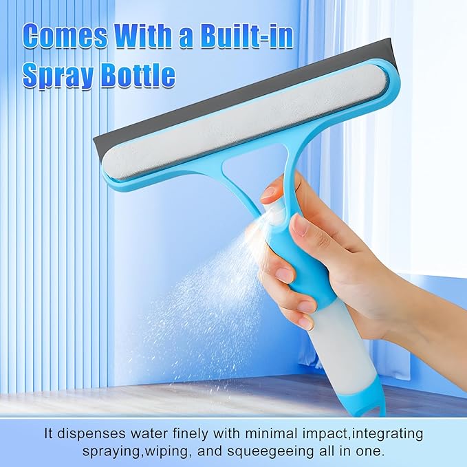 3 in 1 Window Cleaning Scraper,New 3 in 1 Window Cleaner,Squeegee and Scrubber with Spray, for Windows, Walls,Car Windshields, Bathrooms, Kitchens, All-Purpose Window Cleaner Tool (White/Blue)