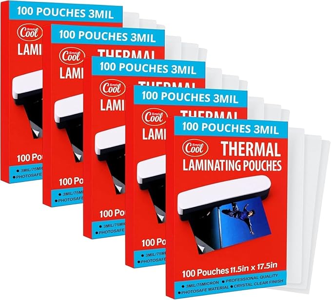 3MIL Thermal Laminating Sheets, 500 Count (5 Cases of 100) 11.5x17.5 inch, Dry-Erase Friendly Laminating Pouches, Compatible with Laminator, Crystal Clear Laminated Finish