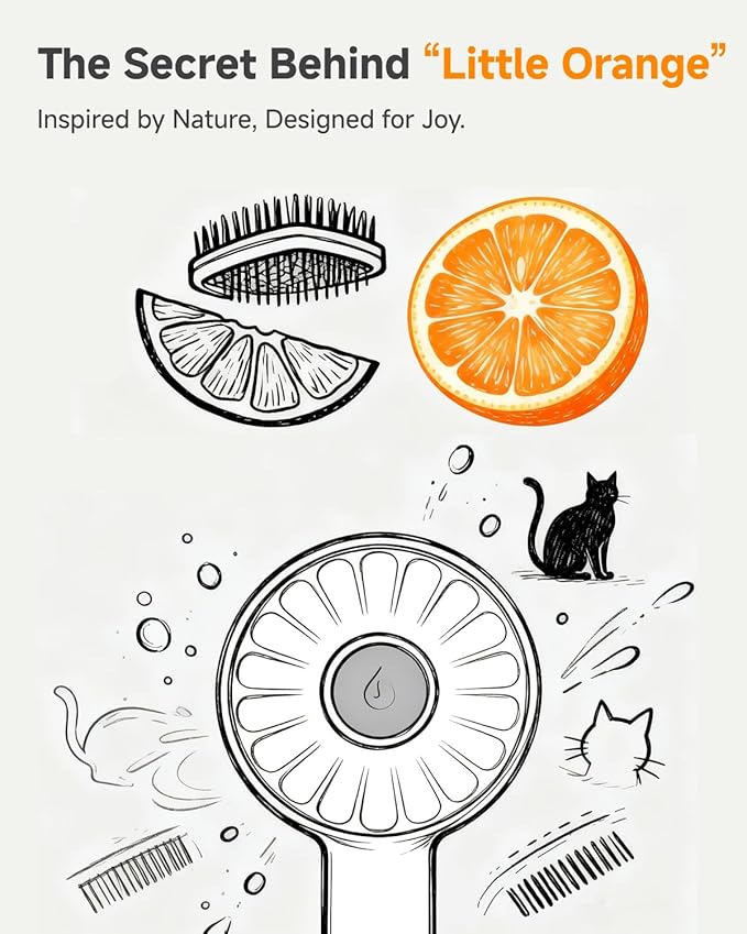 Little Orange Pet Spray Brush, 3-in-1 Grooming Tool with Steam Mist for Cats & Dogs, 2-Speed Spray Settings, Removes Dander & Deshedding, One-Touch Self-Cleaning Hair Brush, for Long Short Hair Pets