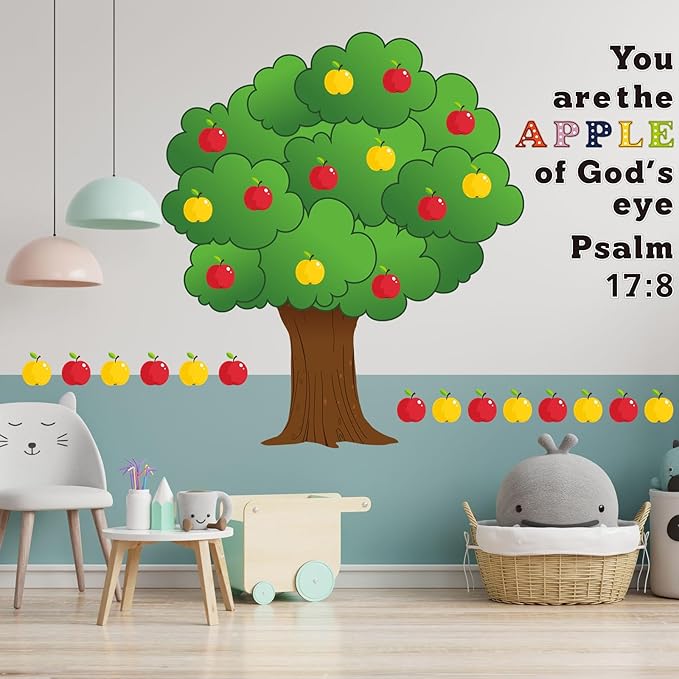 Pajean 86 Pcs Apple Tree Classroom Bulletin Board Set Fall Church Tree Bulletin Board Decorations Apple Cutouts Autumn Classroom Wall Decor for Home Elementary School Teacher Chalkboard Supplies