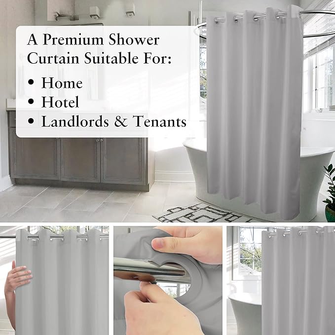 River Dream Stall Size No Hook Grey Shower Curtain Soft Microfiber - 36" Wide Small Fabric Shower Curtain Set for Narrow Stall, Waterproof & Washable, Bottom Magnets, Gray, 36x74