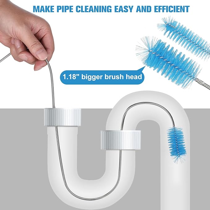 61-Inch Extra Long Flexible Drain Brush, Hair Clog Remover Tool for Sink Tub Shower Pipe Cleaner, with 3-Pcs Straw Cleaner Brushes for Eco-Friendly Cleaning