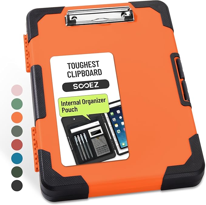 Sooez Toughest Clipboard with Storage, Internal Pen Pouch Included, Letter/ A4 Size, Shockproof Heavy Duty Plastic Clip Boards 8.5x11”, High Capacity Clipboards Box Case for Contractor Trucker Driver