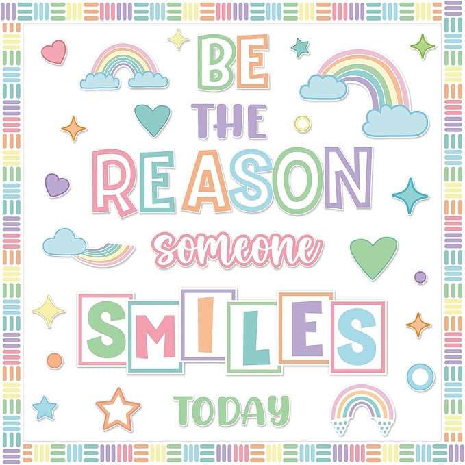 Pastel Classroom Bulletin Board Decoration Set Welcome Borders Cutouts Rainbow Decor for Door Welcome Bulletin Board Kindergarten Preschool School Craft Home Wall(Be The Reason Someone Smile Today)
