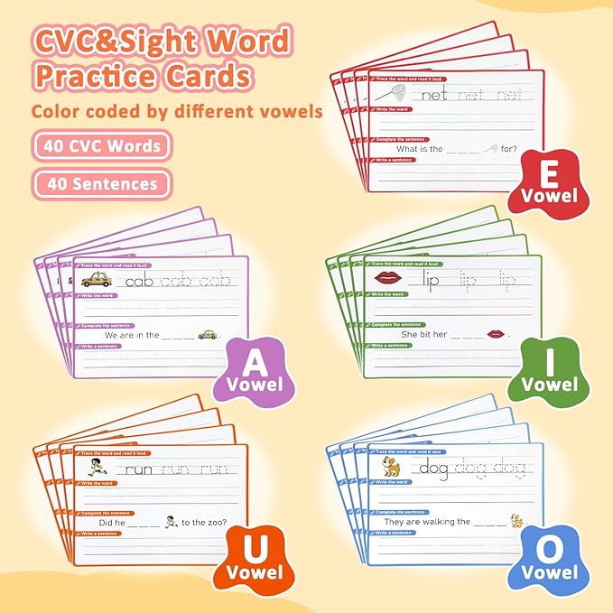 CVC Word Games & Sentence Building for Kids - Handwriting Practice, Phonics Flash Cards, Sight Word Tracing for Pre-K, Kindergarten & Homeschool Learning Activities
