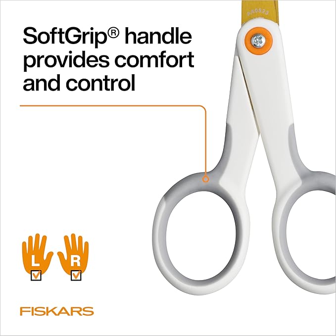 Fiskars Micro-Tip Scissors, Precision Cutting Shears, Titanium Blades & SoftGrip Handle for Intricate Cuts, 5”, White/Gray