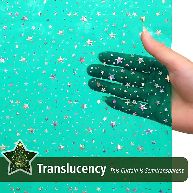 Green Holographic 3D EVA Shower Curtain Liner Glitter Star, 72x72 Premium Light Weight Plastic Bathroom Shower Curtain with Rustproof Metal Grommets for Shower Stall, Bathtubs(No Hooks)