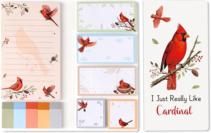 B1ykin Cute Sticky Notes Set - I Just Really Like Cardinal Self-Stick Notes Pad, 550 Sheets Writing Memo Pages Sticky Notepad for Teacher Appreciation Gifts, School Office Supplies (Cardinal)