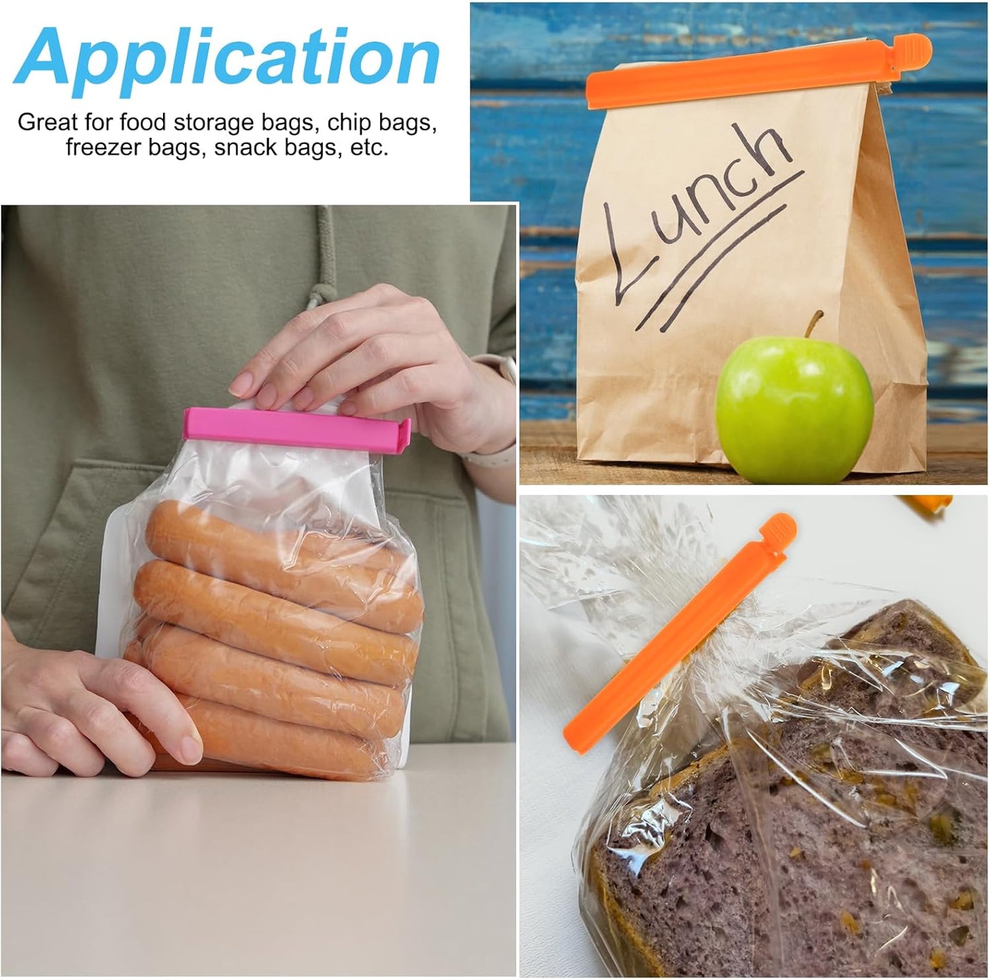 PATIKIL Sealing Clips 4.3 Inch, 10 Pack Reusable Plastic Bag Clip Clamp Sealer for Food Storage Snack Bag Home Kitchen, Orange