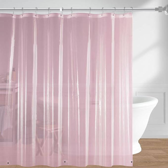 downluxe Pink Shower Curtain Liner, PEVA Lightweight Plastic Shower Liner with 3 Magnets, 72" x 72" Waterproof Bathroom Curtain