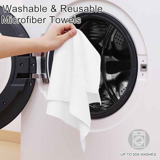 Homaxy Tear Away Dish Cloths Rolls, 40 Sheets-11.8" X 11.8", Reusable Washable Dish Towels for Kitchen, Ultra Absorbent and Quick Drying Microfiber Cleaning Rags, White