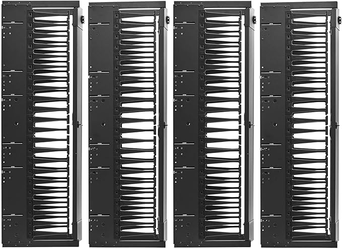 Tripp Lite Vertical Cable Manager, High-Capacity Deep Double Finger Duct, Front-Facing Cover, Four 3.5 feet Tall Sections, 12 inch Wide x 11.4 inch Depth, Black, 5-Year Warranty (SRCABLEVRT12HD2)