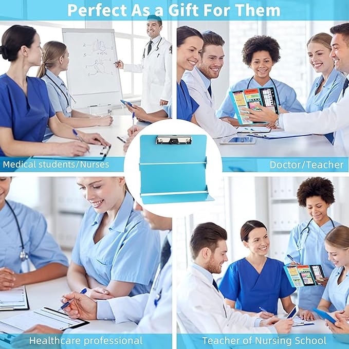 Nursing Clipboard Foldable Clipboard Pocket Size:Nursing Edition Cheat Sheets Aluminum 3 Layers Foldable Clipboard Nursing Nurse Clipboard Foldable fits in Nurses Doctors (Blue)